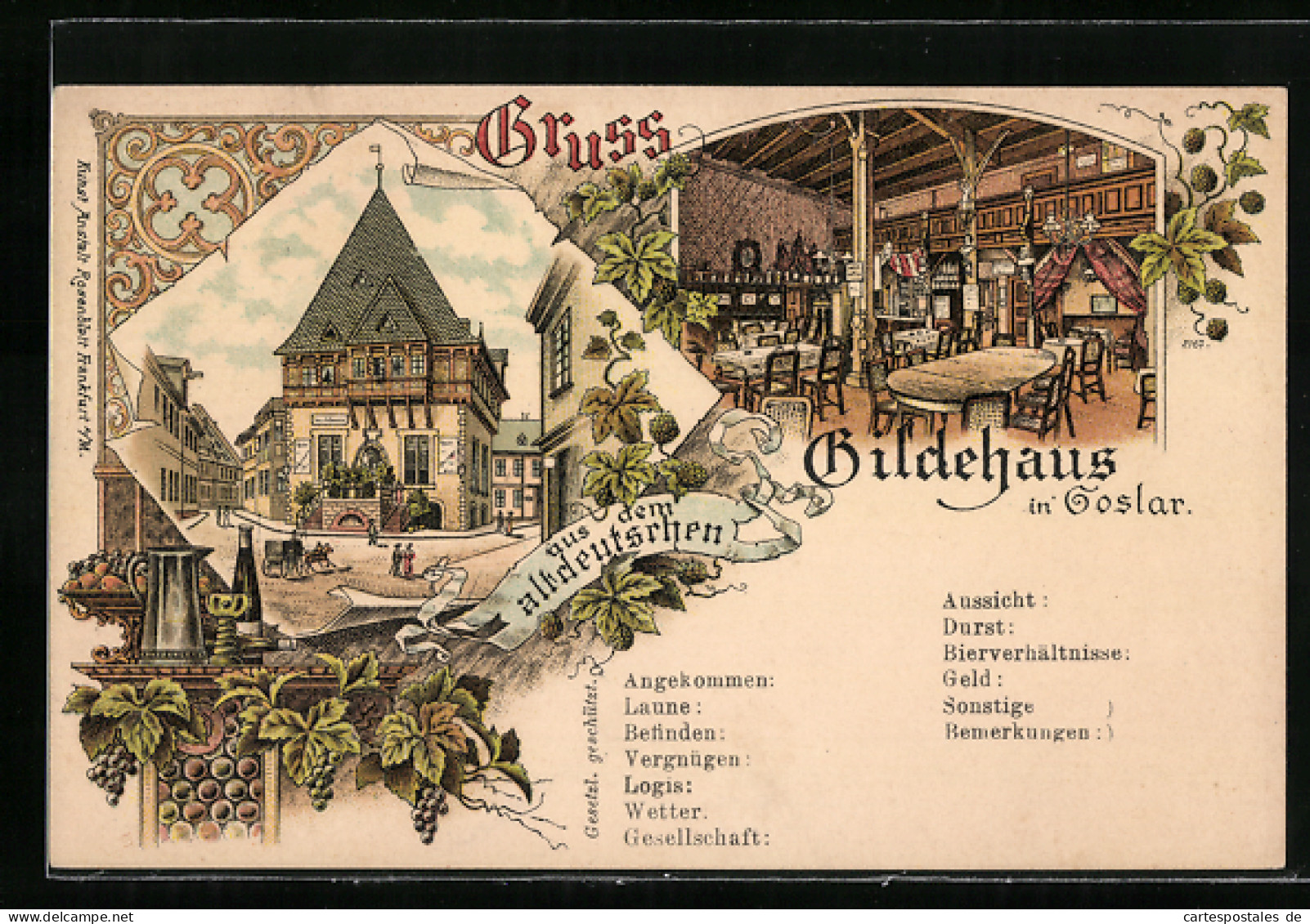 Lithographie Goslar, Restaurant Gildehaus Mit Innenansicht  - Goslar