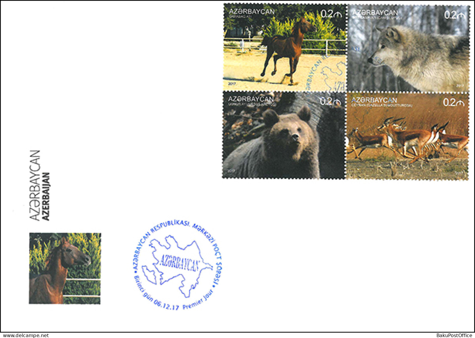 Azerbaijan 2017 FDC First Day Cover Book “Azerbaijan”. Fauna
1 Horse Bear Wolf Gazelle - Aserbaidschan