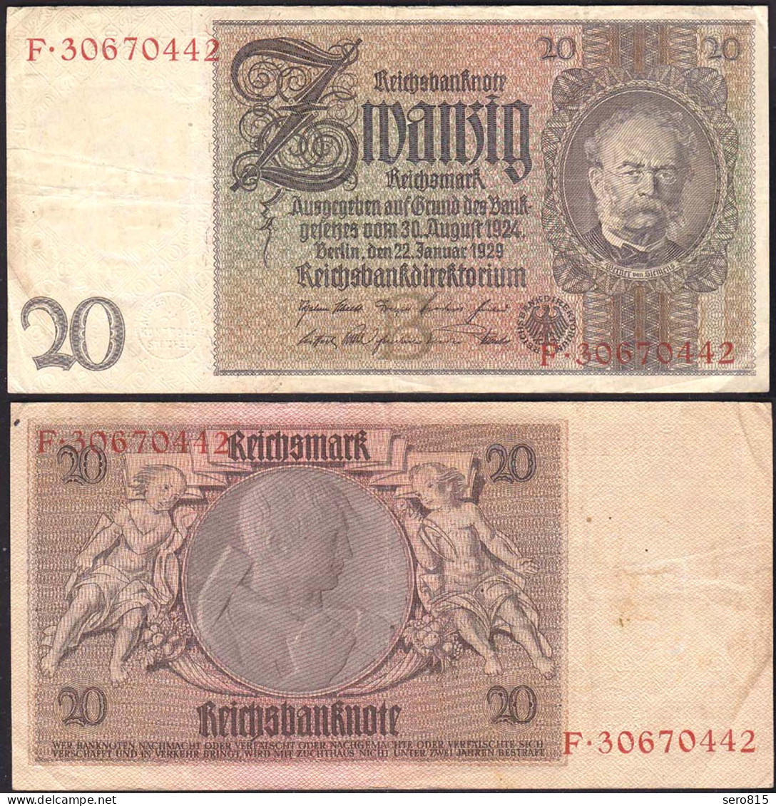 Deutschland - Germany 20 Reichsmark 1929 Ro 174a Pick 181 VF (3) Udr B - Serie F - Autres & Non Classés