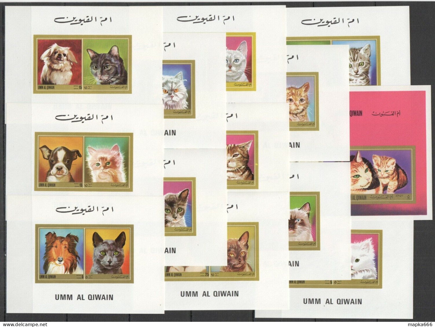 B1257 Imperf 1972 Umm Al Qiwain Pets Cats & Dogs #662-73 Michel 46 Euro 13Bl Mnh - Domestic Cats