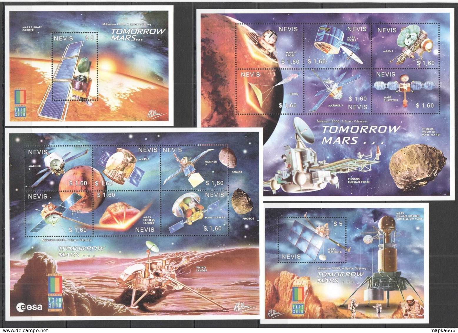 B1326 Nevis Space Tomorrow Mars Expo 2000 !!! 2Kb+2Bl Mnh - Autres & Non Classés