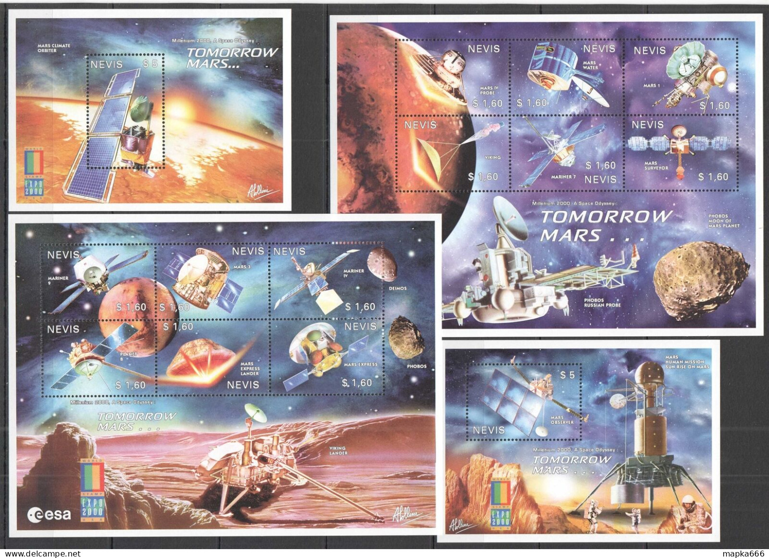 B1326 Nevis Space Tomorrow Mars Expo 2000 !!! 2Kb+2Bl Mnh - Otros & Sin Clasificación