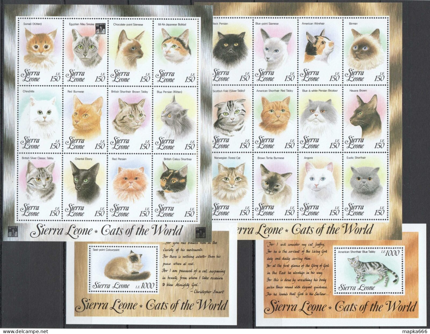 B1188 Sierra Leone Fauna Cats Of The World #2024-49 Michel 50 Euro 2Bl+2Sh Mnh - Gatos Domésticos