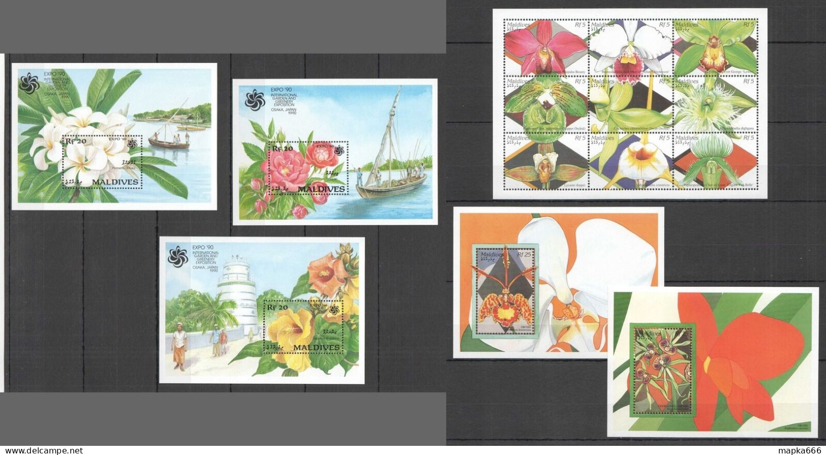 B1189 Maldives Flowers Orchids Flora Nature Plants 1Kb+5Bl Mnh - Orchideeën