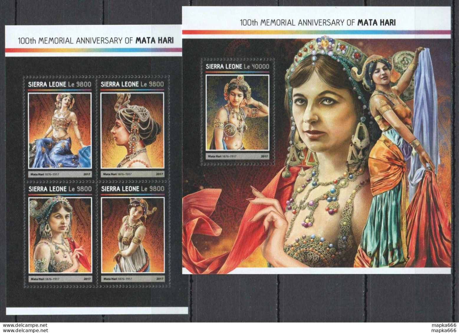 Fd0038 2017 Sierra Leone Mata Hari Dancer Courtesan Spy Wwi #8155-8+Bl1160 Mnh - Militaria