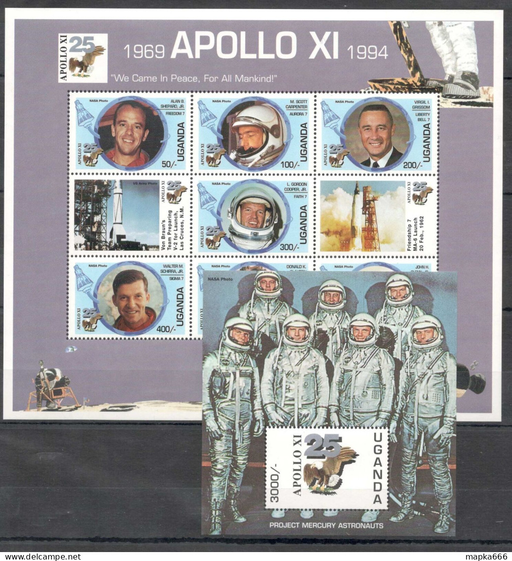 B1313 Uganda Space Apollo 11 Famous Astronauts 1Kb+1Bl Mnh - Sonstige & Ohne Zuordnung