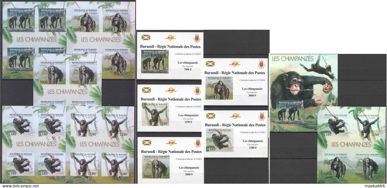 B1269 Imperforate 2012 Burundi Fauna Wild Animals Monkeys Chimpanzees Mnh - Sonstige & Ohne Zuordnung