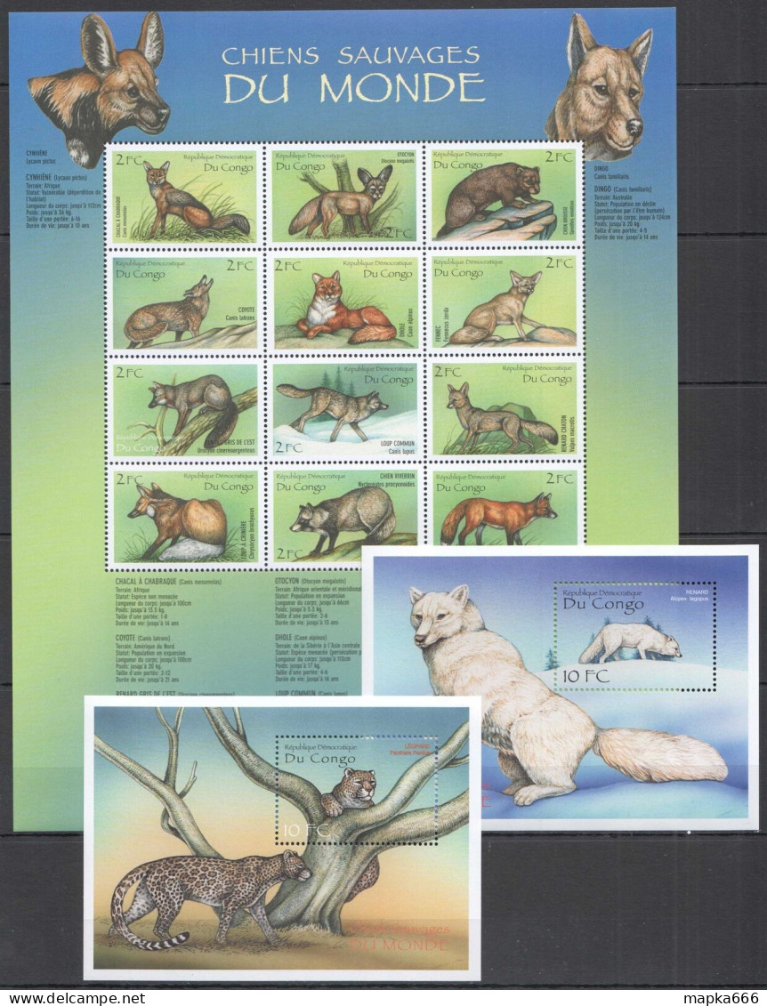 B1345 Congo Fauna Animals Wild Dogs & Cats Sauvages !!! 1Sh+2Bl Mnh - Sonstige & Ohne Zuordnung