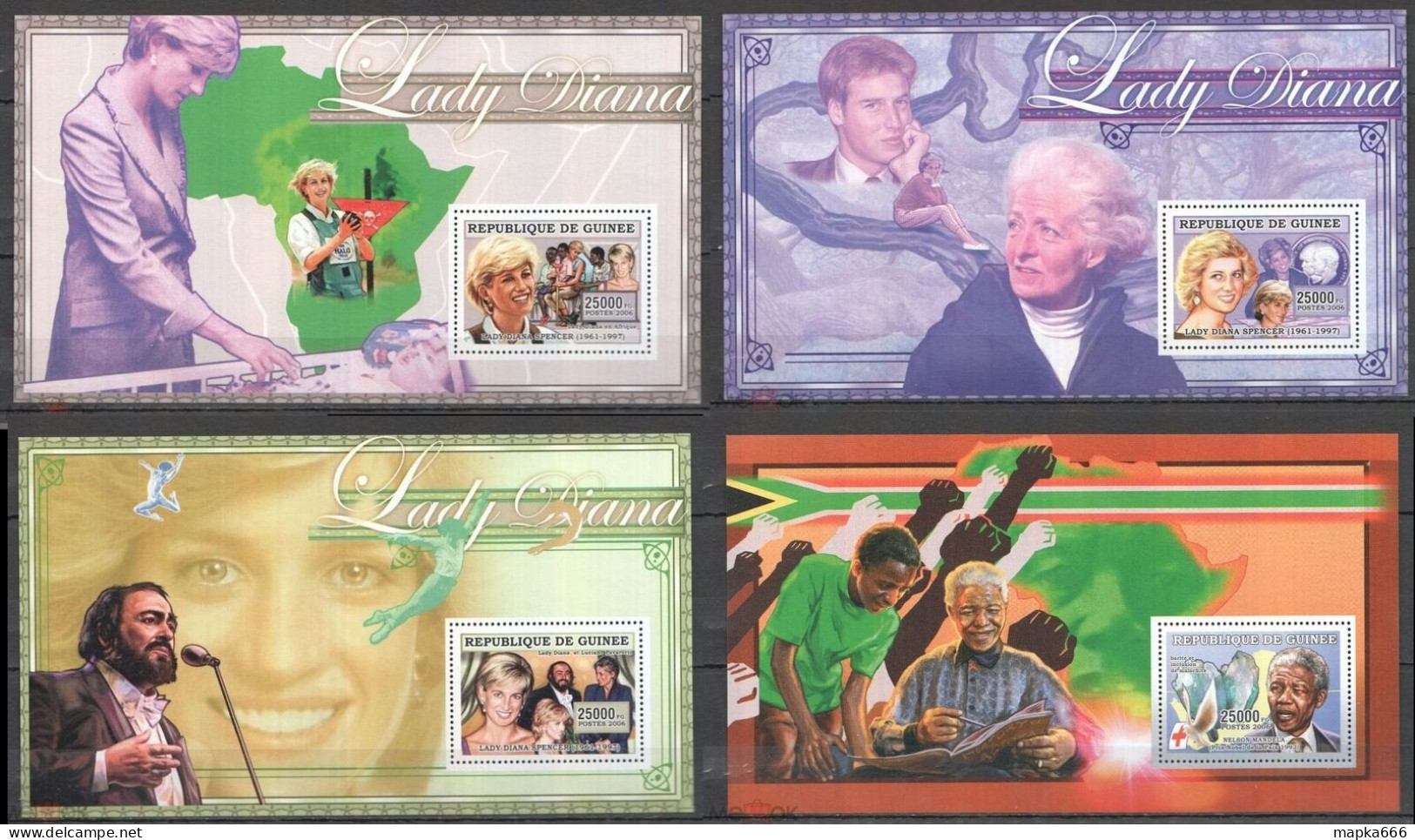 B1055 2006 Guinea Great Humanists Princess Diana & Nelson Mandela 4Bl Mnh - Other & Unclassified