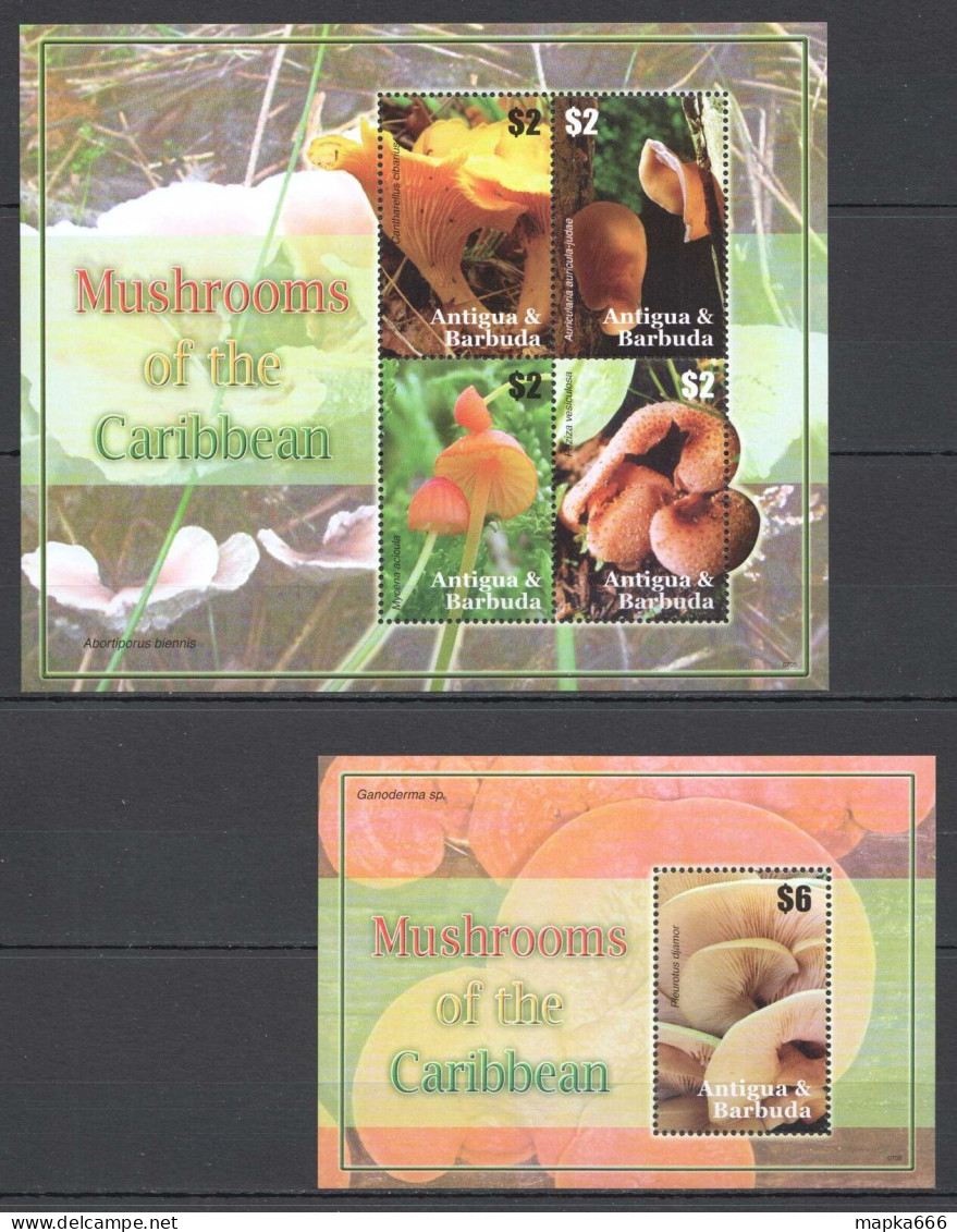 B1185 2007 Antigua & Barbuda Mushrooms Of The Caribbean #4471-74 1Kb+1Bl Mnh - Mushrooms