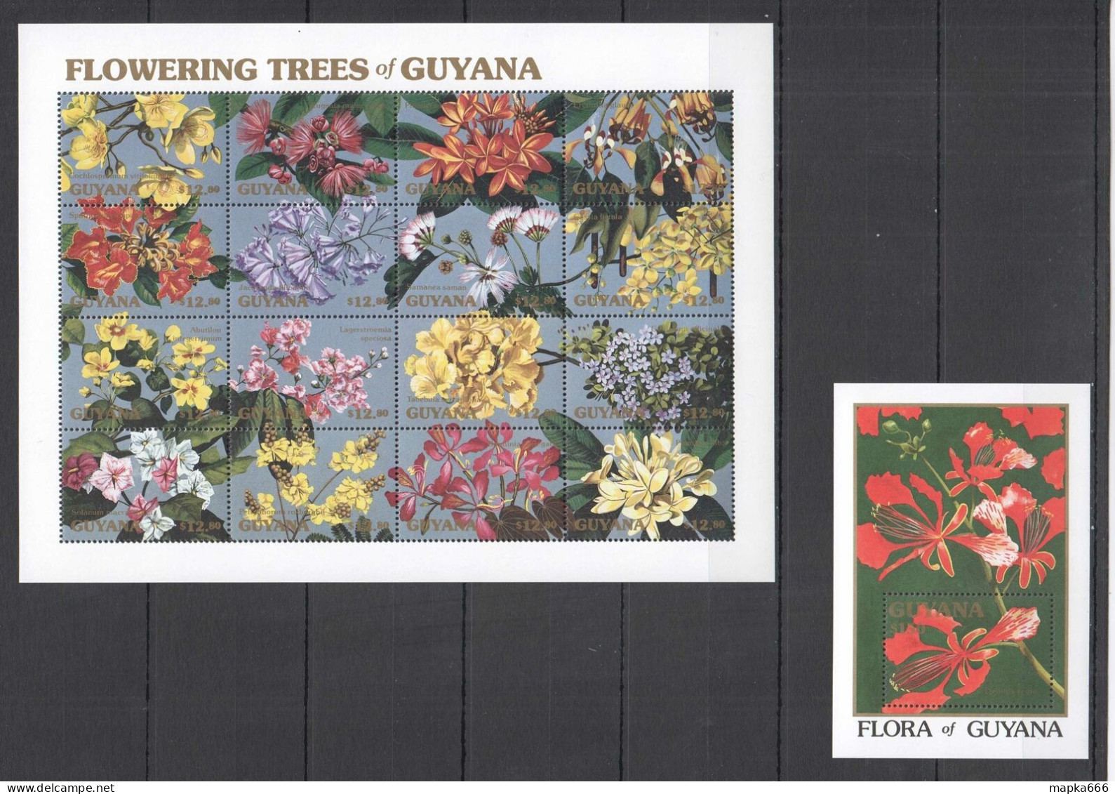 B1176 Guyana Flora Flowers Orchids Flowering Trees Of Guyana 1Sh+1Bl Mnh - Orchidee