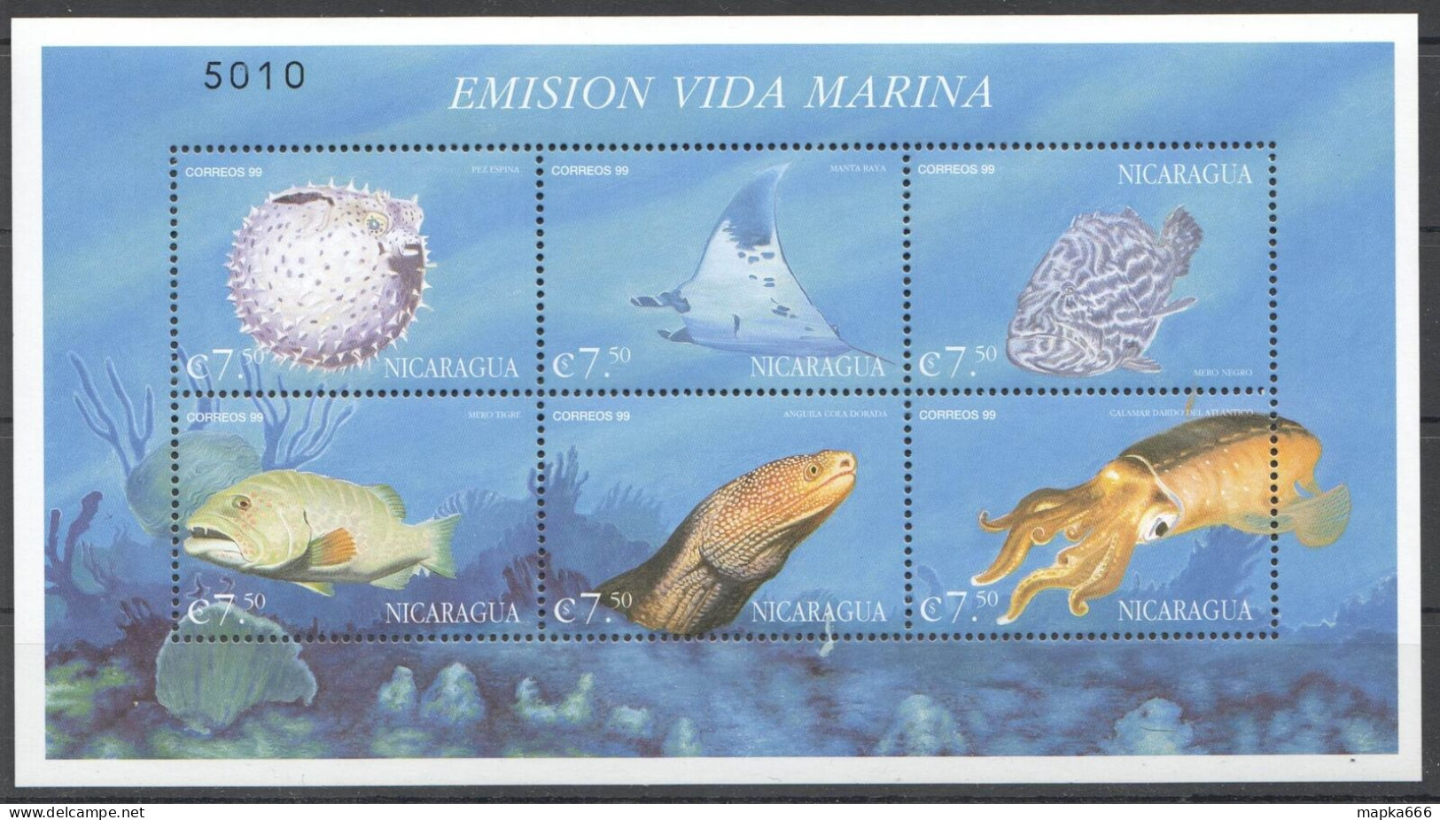 B1226 1999 Nicaragua Marine Life Fish Emision Vida Marina 1Kb Mnh - Meereswelt