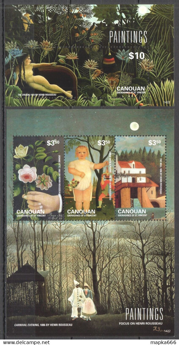B1161 2014 Canouan Art Paintings Henri Rousseau Bl+Kb Mnh - Andere & Zonder Classificatie