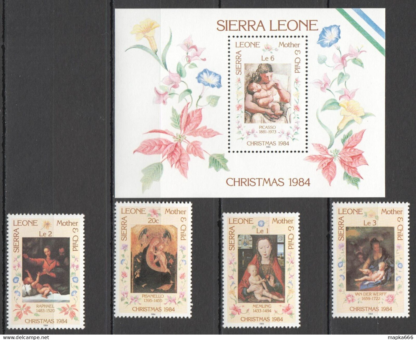 B1187 Sierra Leone Art Christmas 1984 Raphael #784-8 Set+Bl Mnh - Other & Unclassified