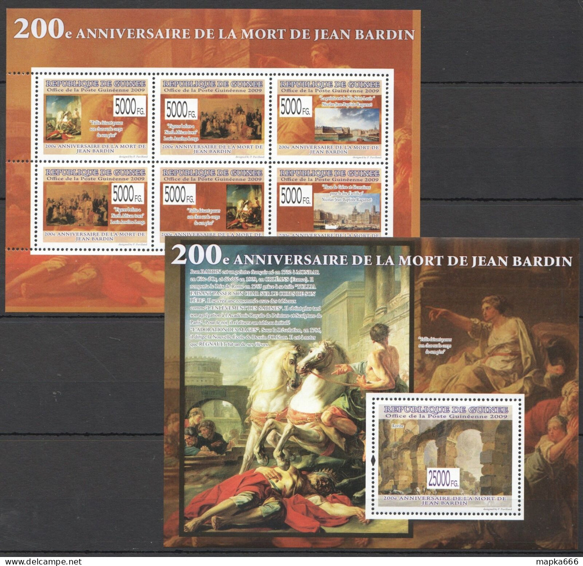 B1247 2009 Guinea Art Jean Bardin Paintings 1Bl+1Kb Mnh - Autres & Non Classés