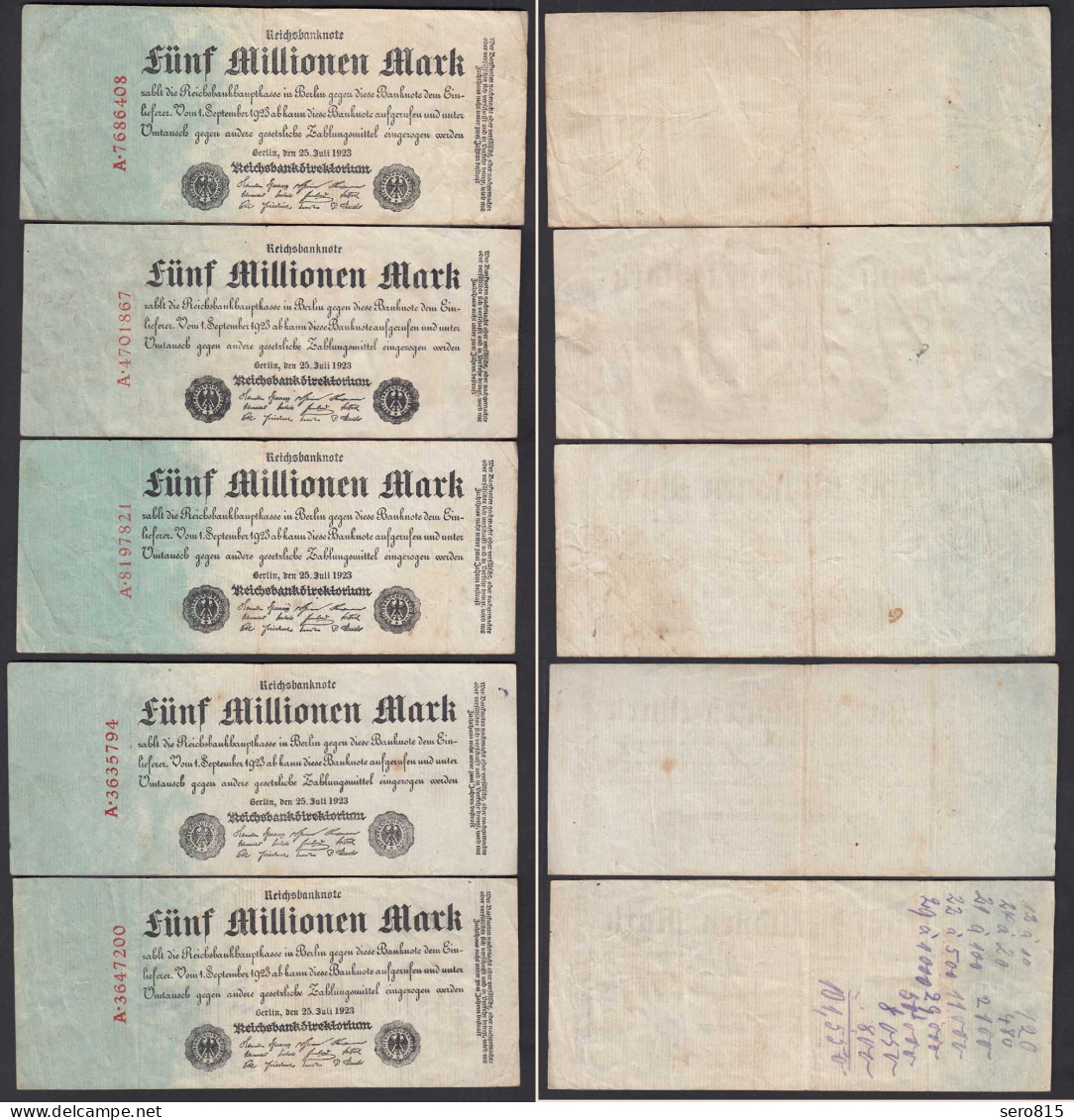 Ro 94 - 5 Stück á 5 Millionen Mark 1923 Pick 95 Serie A - F-VF (3/4)   (24315 - Altri & Non Classificati