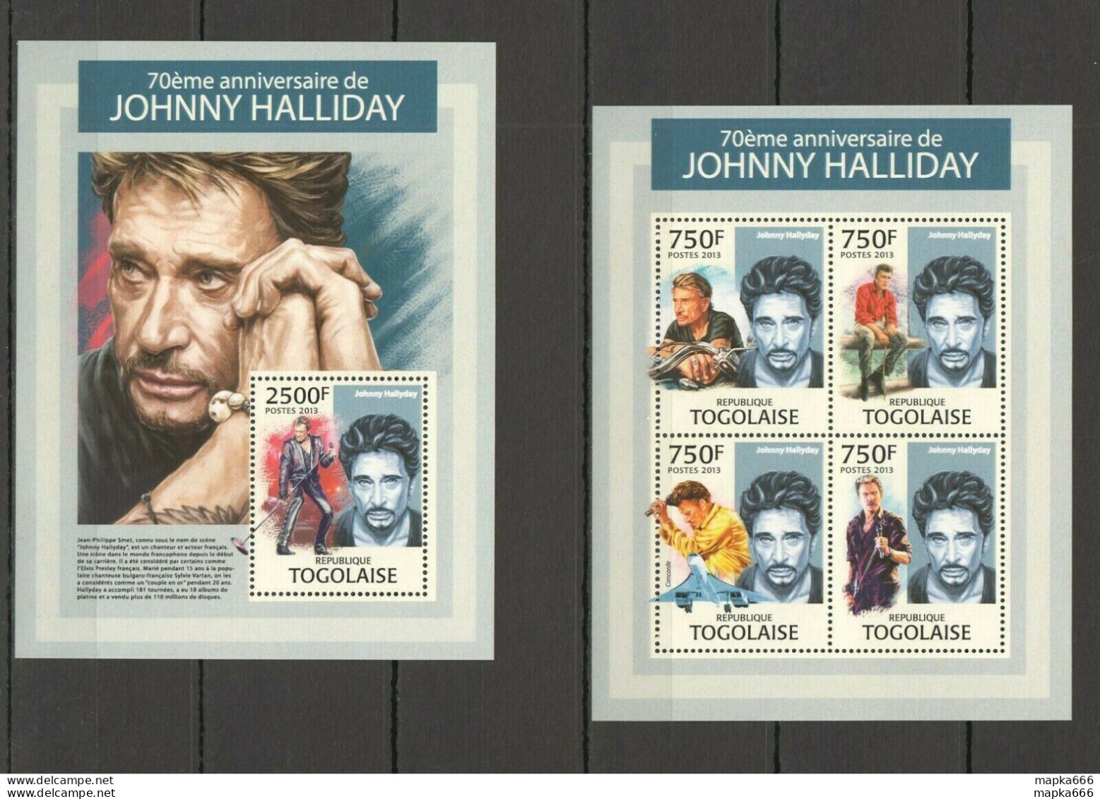 Tg733 2013 Togo Music Famous People Johnny Halliday Kb+Bl Mnh - Musique