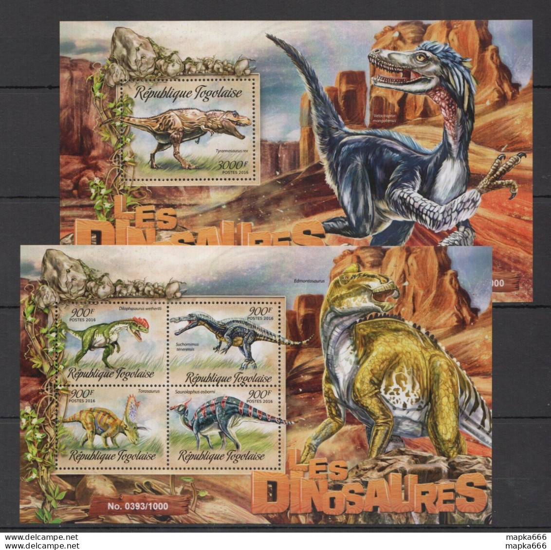 Tg022 2016 Togo Fauna Prehistoric Animals Dinosaurs Les Dinosaures Kb+Bl Mnh - Prehistorics