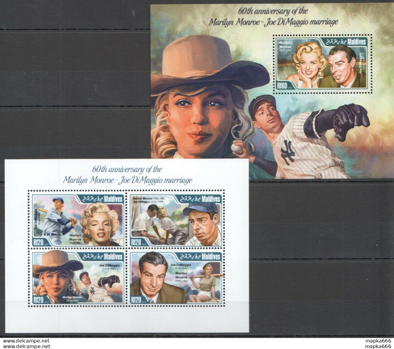 Ml697 2014 Maldives Famous People Marilyn Monroe Wedding Dimaggo Kb+Bl Mnh - Autres & Non Classés