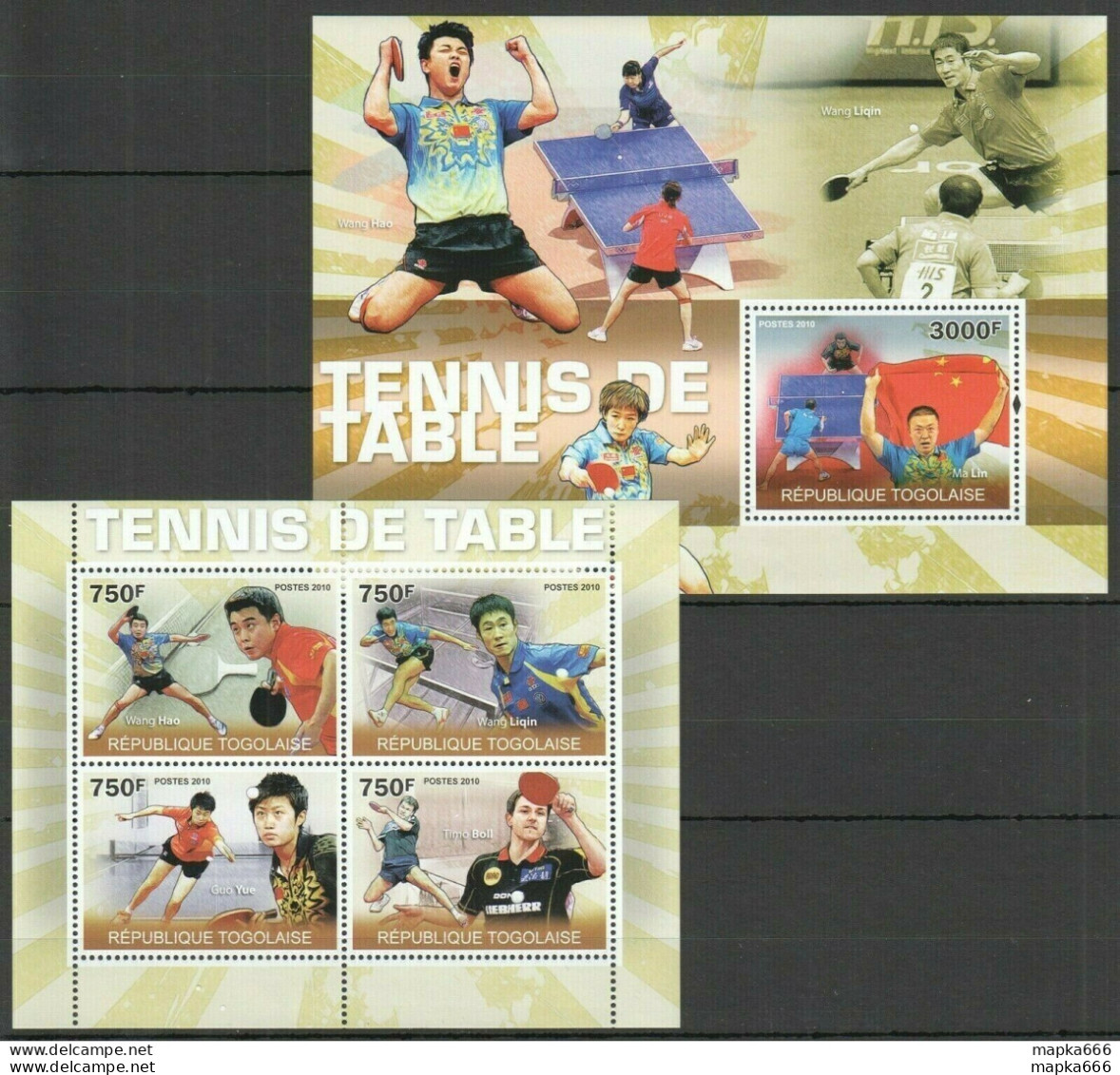 Tg1242 2010 Togo Sport Table Tennis Ping Pong Champions Bl+Kb Mnh - Tennis De Table