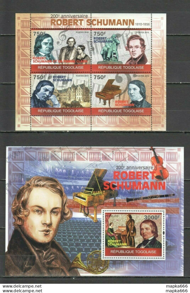 Tg1240 2010 Togo Famous People Art Music Composer Robert Schumann Bl+Kb Mnh - Other & Unclassified