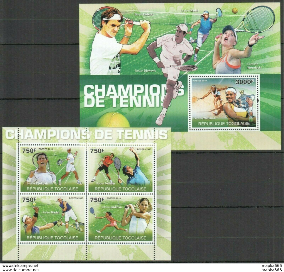 Tg1225 2010 Togo Sport Tennis Champions Federer Djokovic Nadal Serena Bl+Kb Mnh - Tennis