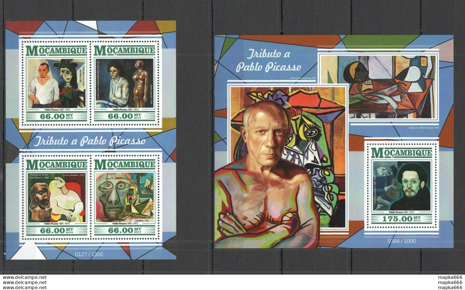 St2270 2015 Mozambique Art Great Painters Pablo Picasso Kb+Bl Mnh - Other & Unclassified