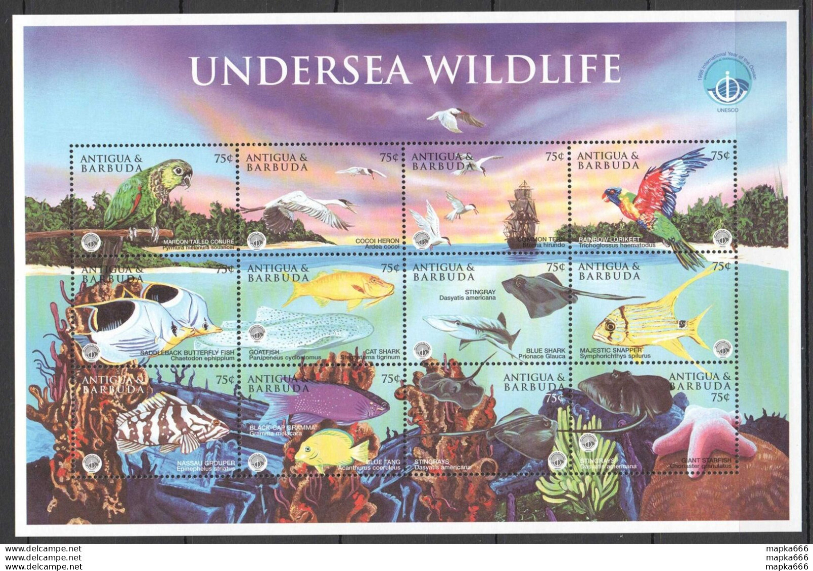 P0622 Antigua & Barbuda Undersea Wildlife #2740-51 Sh Mnh - Meereswelt