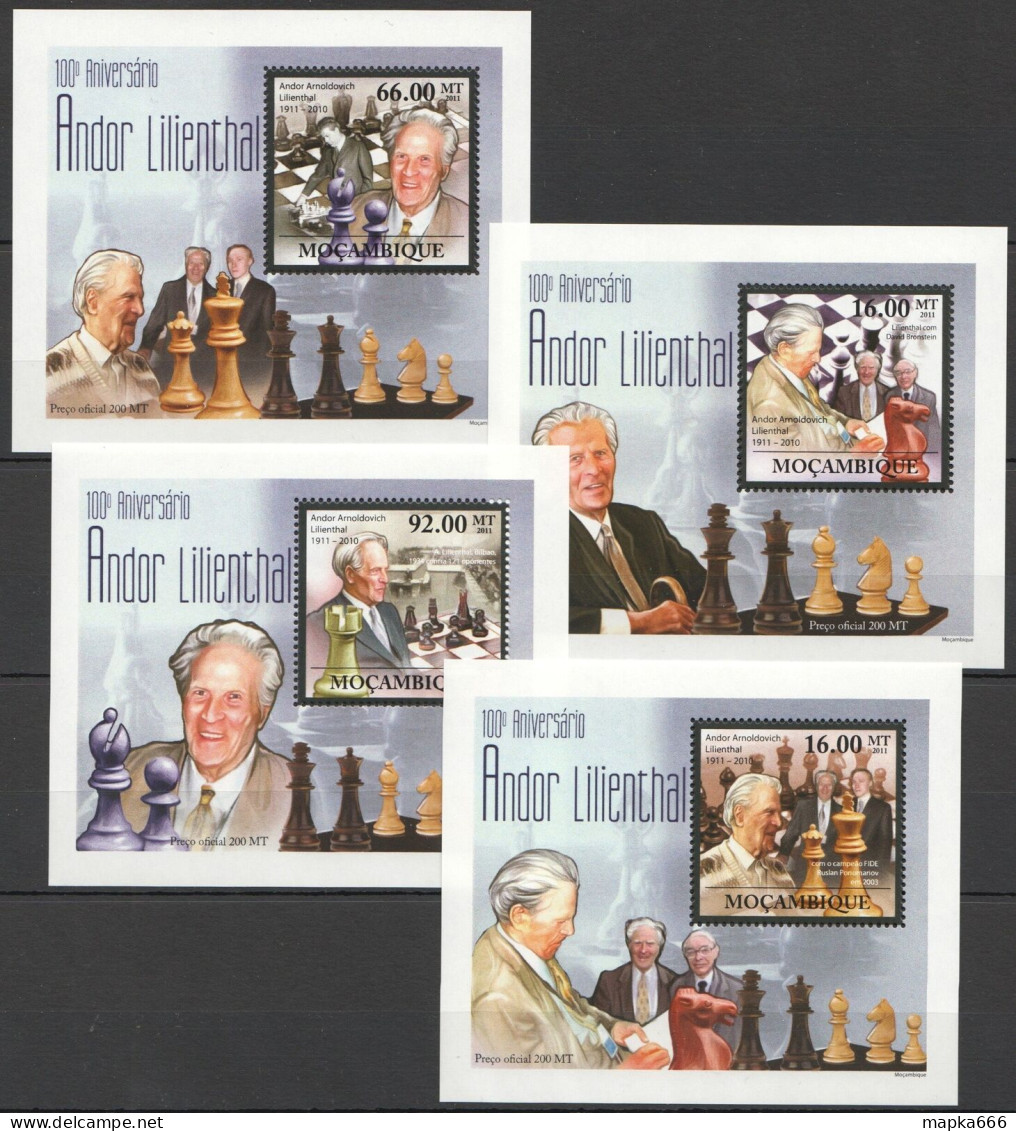 B1391 2011 Mozambique Chess Andor Lilienthal 4 Lux Bl Mnh - Scacchi