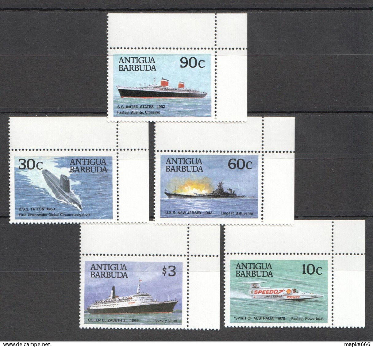 B1093 Antigua & Barbuda Transport Famous Ships #1033-37 Set Mnh - Schiffe