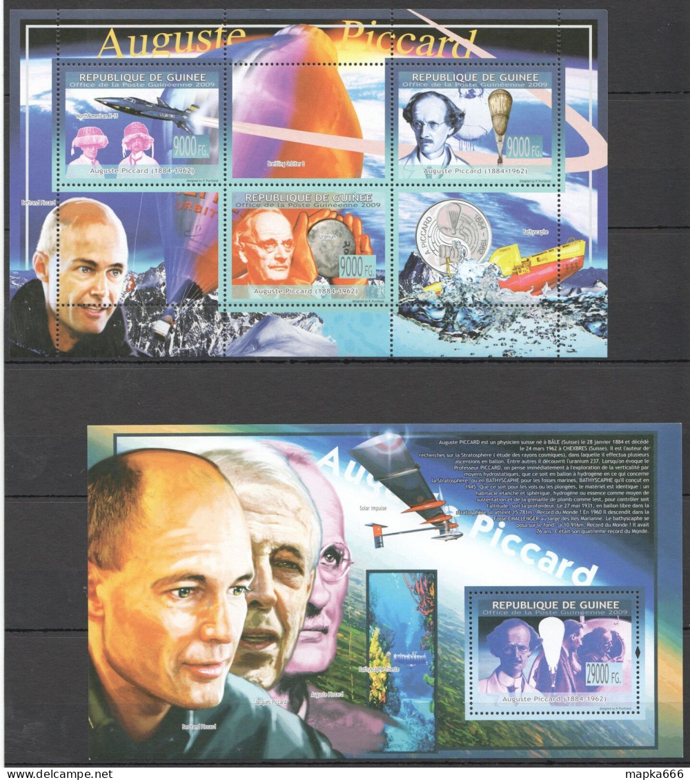 B1081 2009 Guinea Aviation Transport Science Auguste Piccard 1Kb+1Bl Mnh - Avions