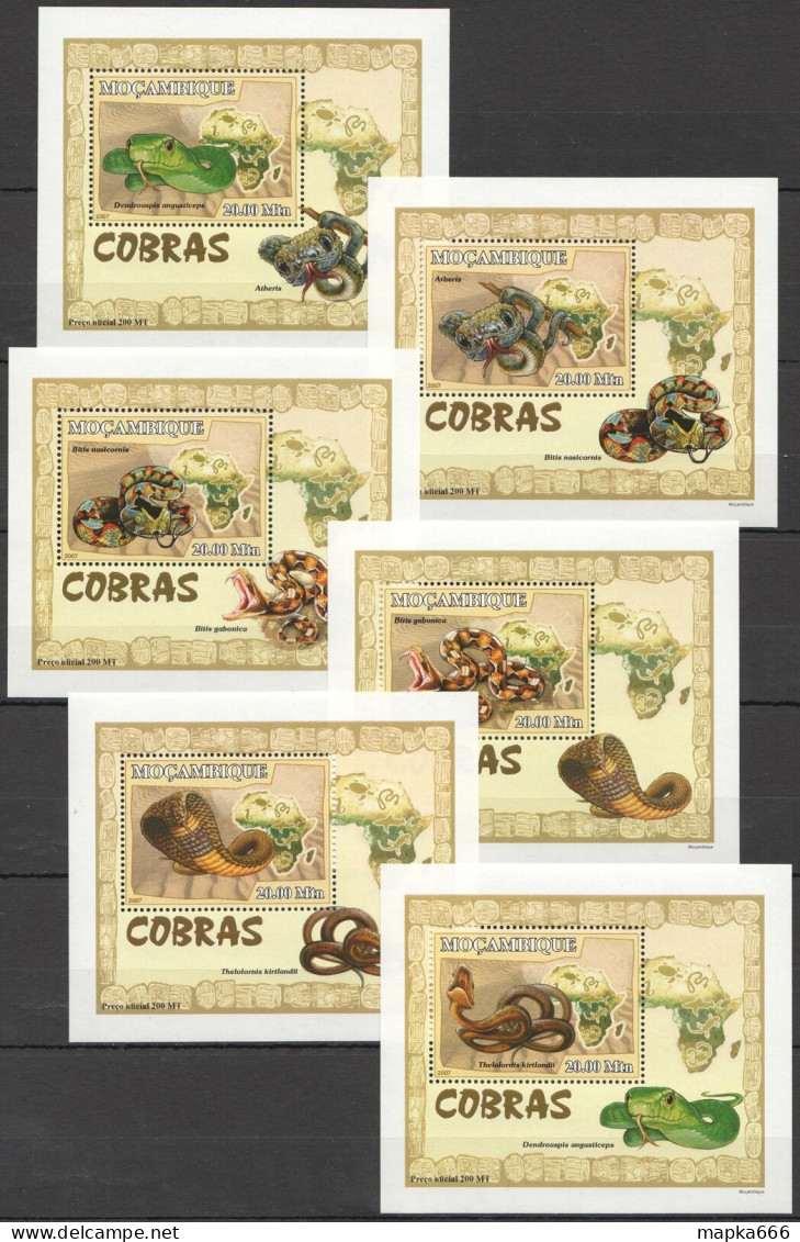 B1387 2007 Mozambique Fauna Reptiles Snakes Cobras 6 Lux Bl Mnh - Sonstige & Ohne Zuordnung
