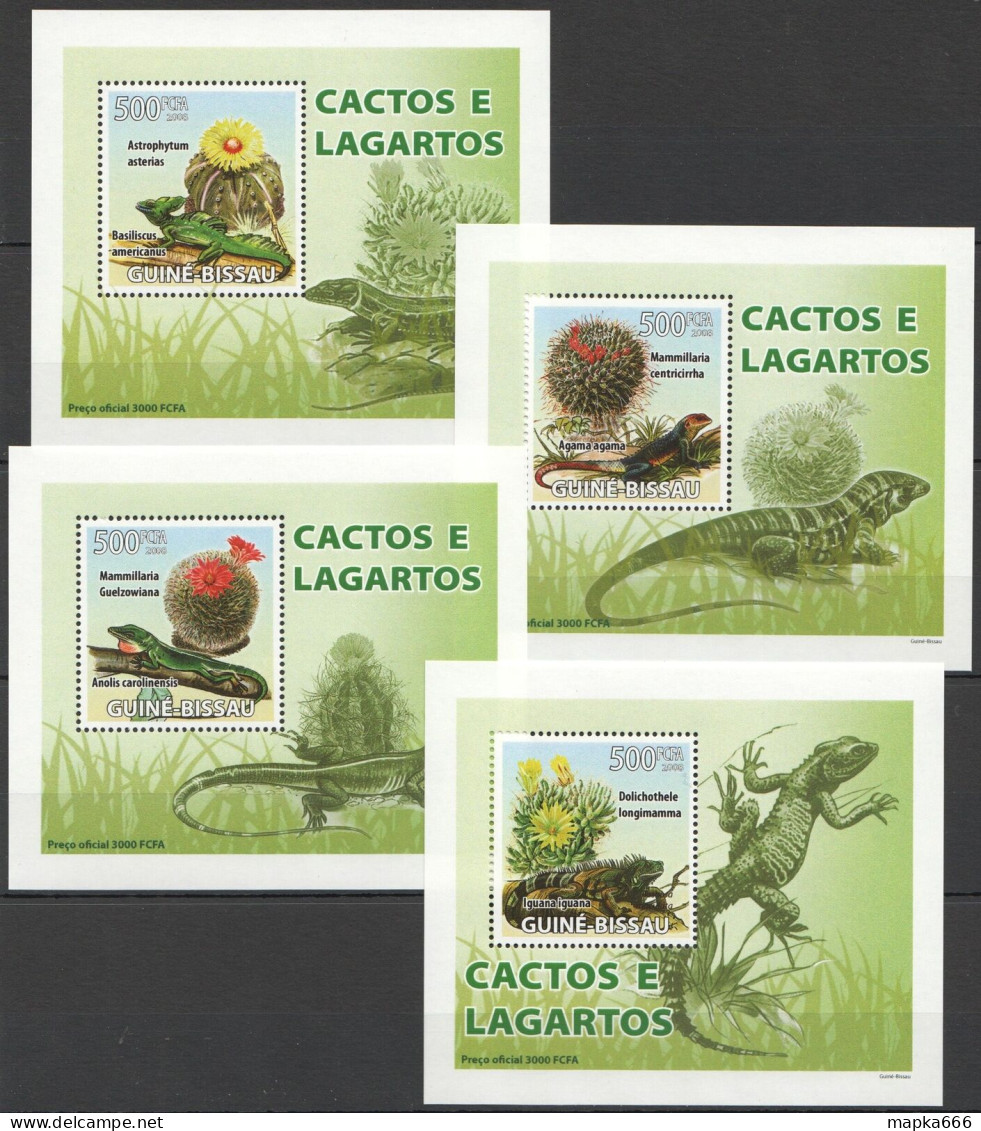 B1369 2008 Guinea-Bissau Reptiles Cactus & Lizards 4 Lux Bl Mnh - Autres & Non Classés