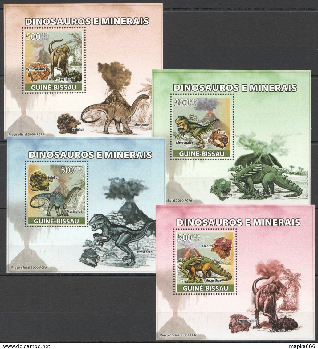 B1352 2008 Guinea-Bissau Fauna Dinosaurs & Minerals 4 Lux Bl Mnh - Preistorici