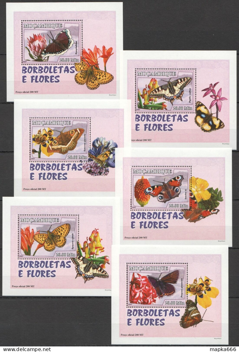 B1401 2007 Mozambique Fauna Butterflies & Flowers 6 Lux Bl Mnh - Butterflies