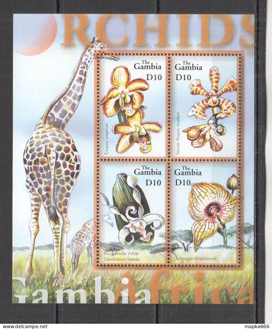 B1304 Gambia Flora & Fauna Flowers Orchids Of Africa Giraffes Kb Mnh - Orchideeën