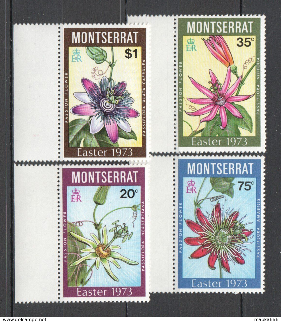 B1096 Montserrat Art Easter 1973 Flowers Orchids Back Side Text #287-90 1Set Mnh - Orchidées