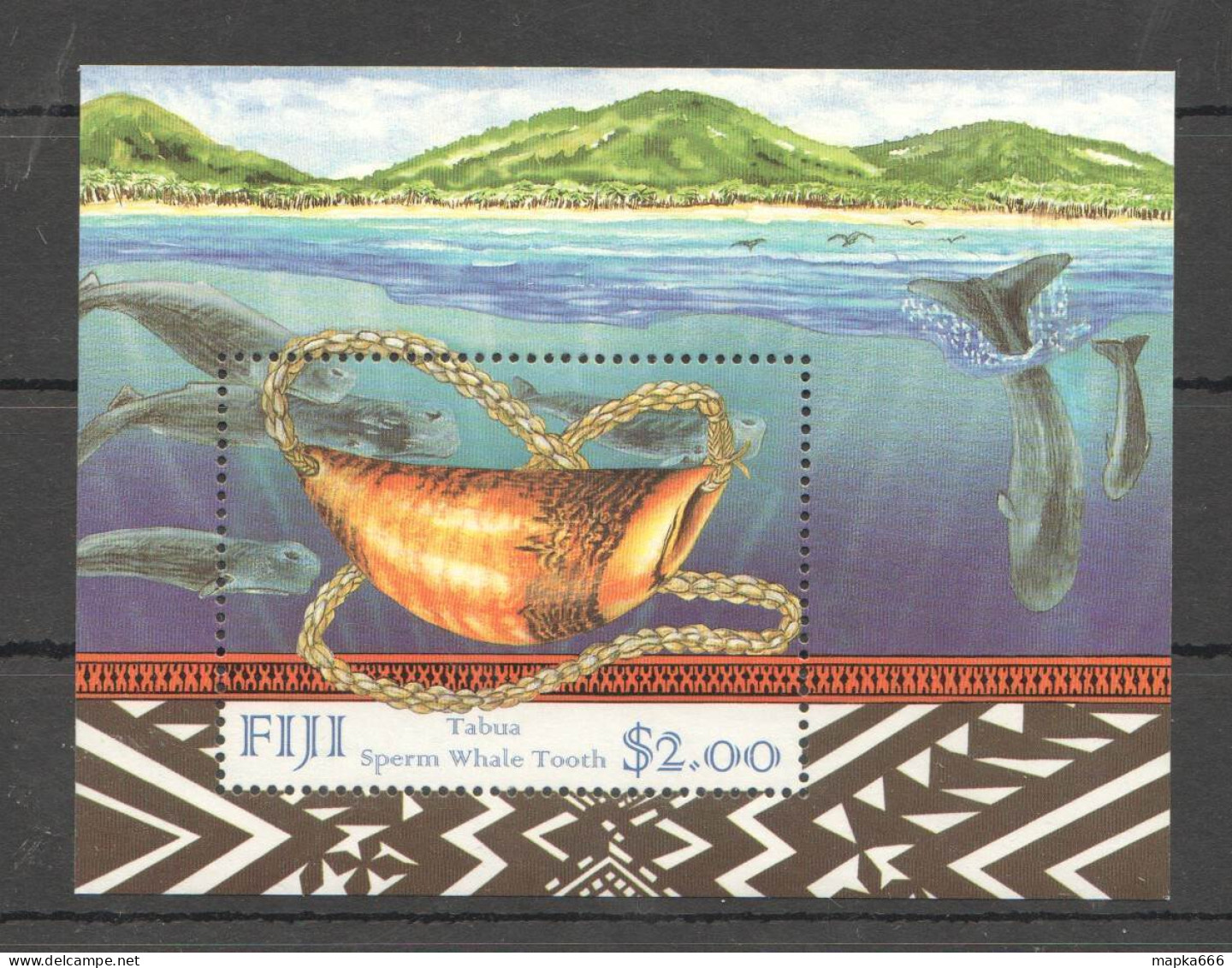 B1342 1998 Fiji Marine Life Tabua Sperm Whale Tooth 1Bl Mnh - Meereswelt