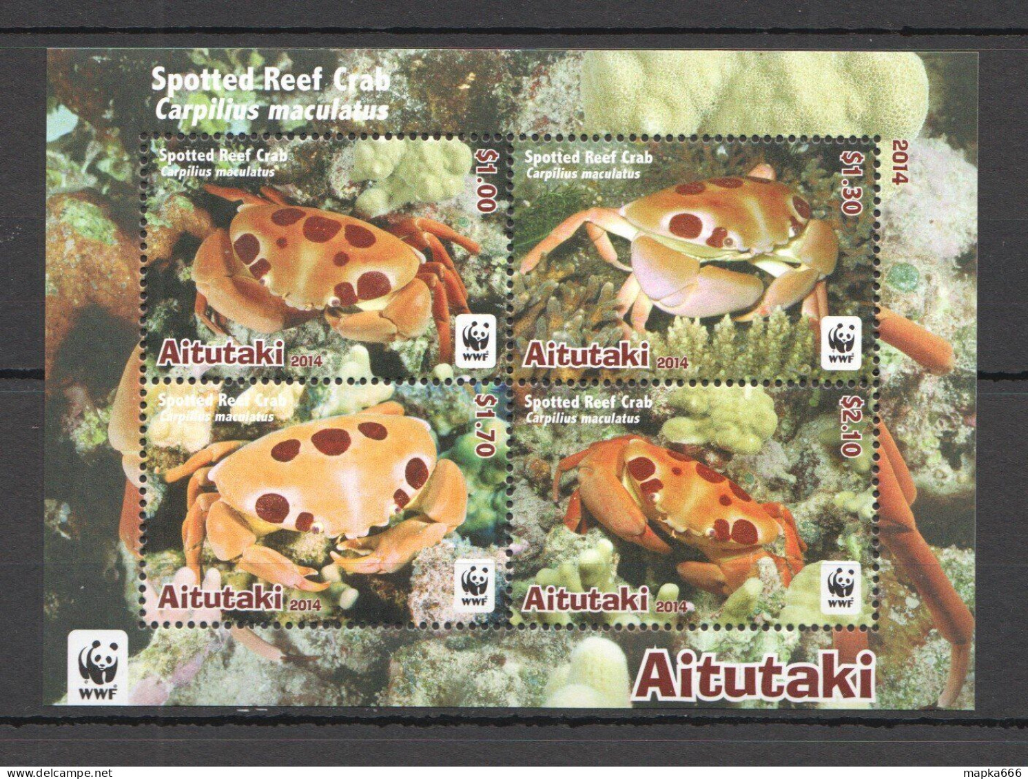 B1335 2014 Aitutaki Wwf Fauna Fish & Marine Life Spotted Reef Crabs Kb Mnh - Meereswelt