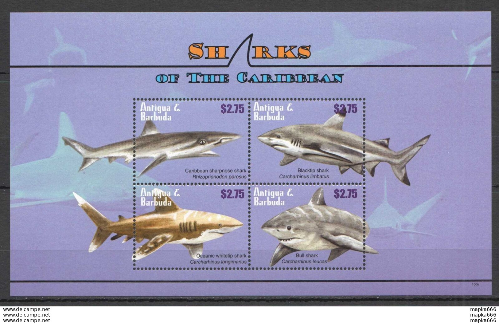 P0991 Antigua & Barbuda Marine Life Sharks #4759-62 Kb Mnh - Meereswelt