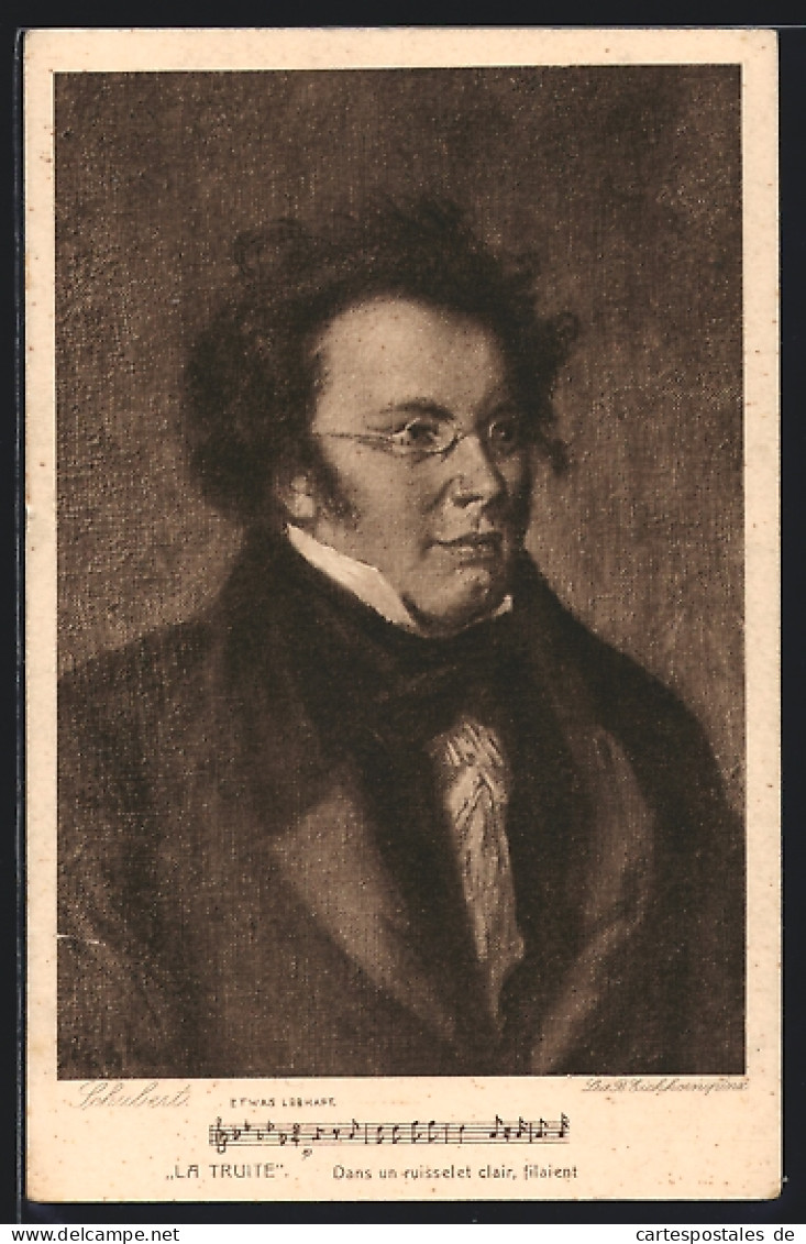 Künstler-AK Portrait Schubert & Noten La Truite  - Artistes