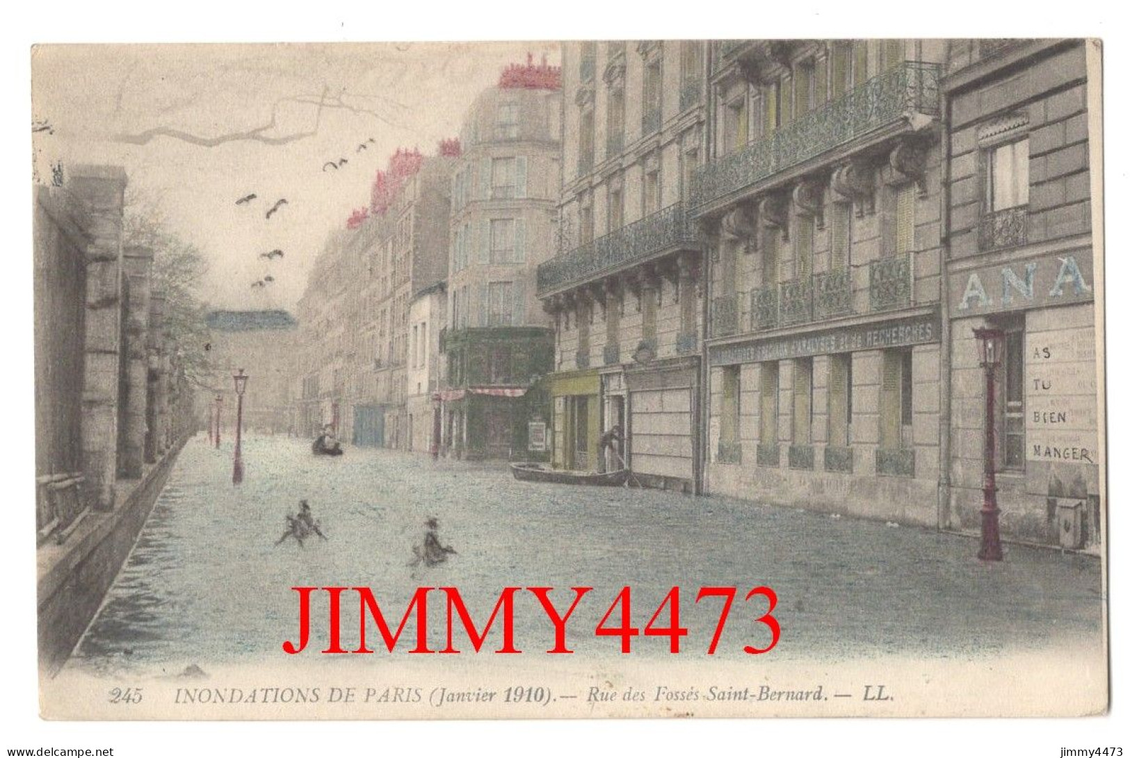 CPA - INONDATIONS DE PARIS ( Janvier 1910 ) Rue Des Fossés Saint-Bernard - N° 245 - L L - Edit. BAUME BIGOT-LELIEVRE - Inundaciones