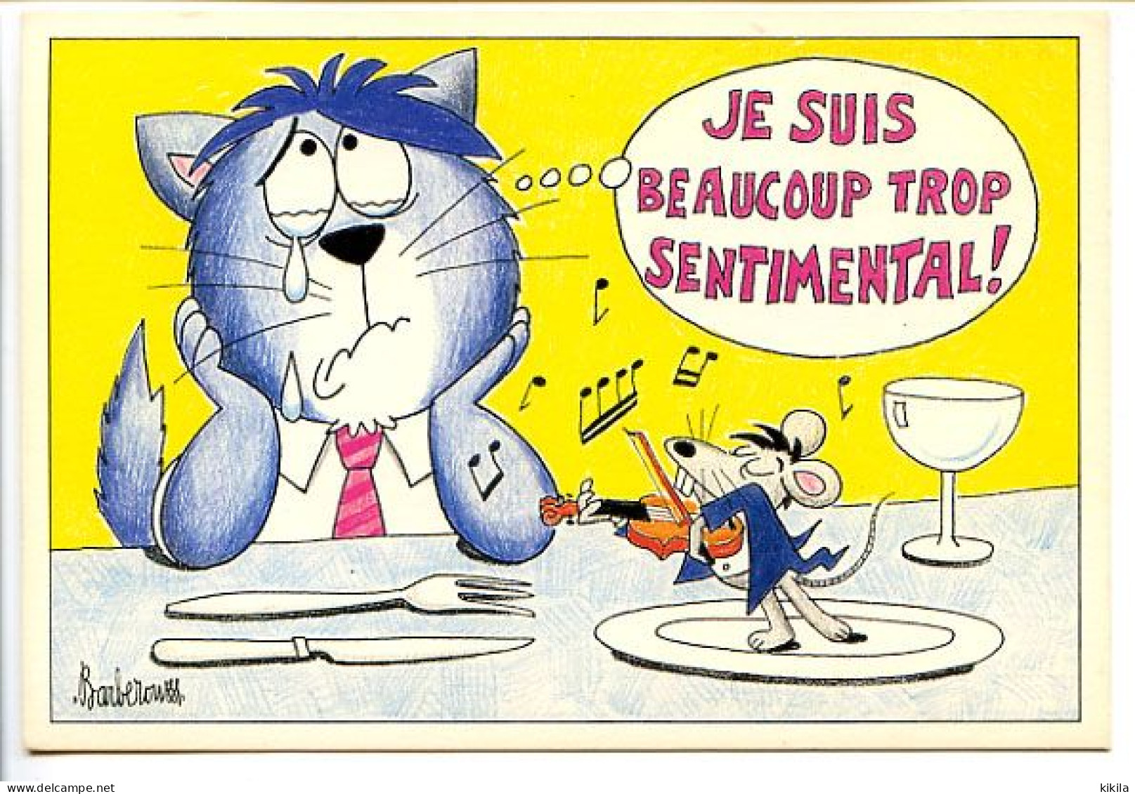 CPSM 10.5 X 15 Illustrateur Barberousse  "Je Suis Beaucoup Trop Sentimental" Chat Pleurant  Rat Violon - Barberousse