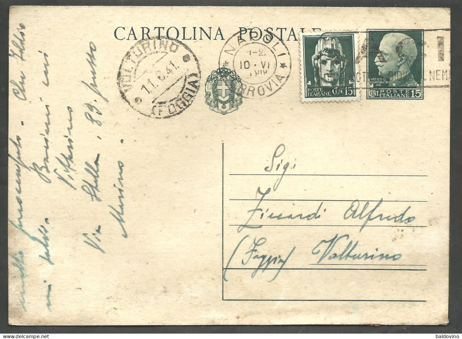 Italia Regno 1941 Cartolina Postale  Imperiale 15+15 Cent. - Entiers Postaux