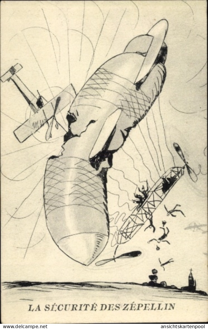 CPA Zeppelin Durch Feindliche Flugzeuge Zerstört, Propaganda - Sonstige & Ohne Zuordnung