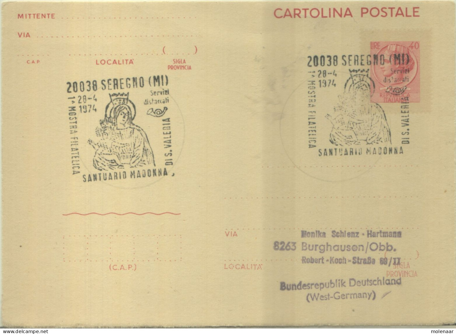 Postzegels > Europa > Italië > 1946-.. Republiek >briefkaart Uit 1974 (16829) - Postwaardestukken