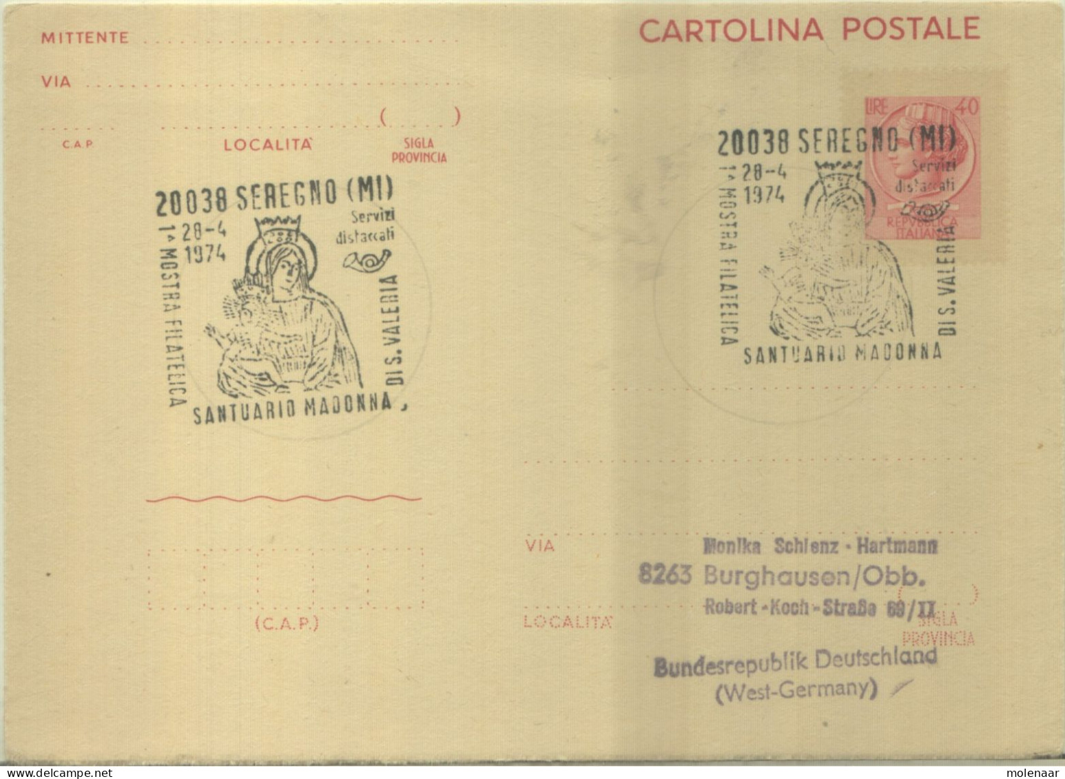 Postzegels > Europa > Italië > 1946-.. Republiek >briefkaart Uit 1974 (16829) - Interi Postali