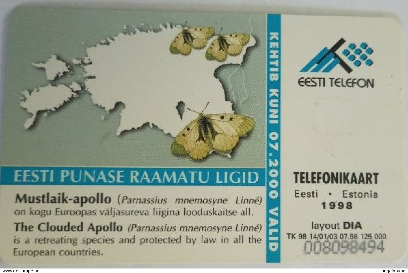 Estonia 30 Kr. Chip Card - Mustlaik Apollo ( Parnassius Mnemosyne Linne ) - Estonia