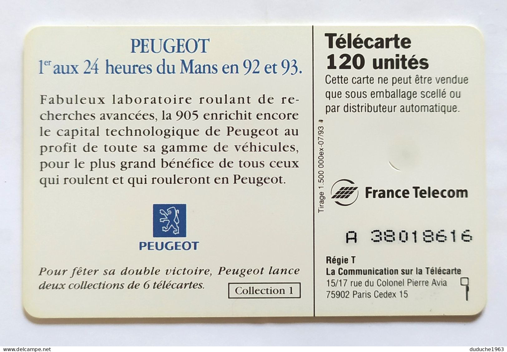 Télécarte France - Peugeot 24 Heures Du Mans - Unclassified