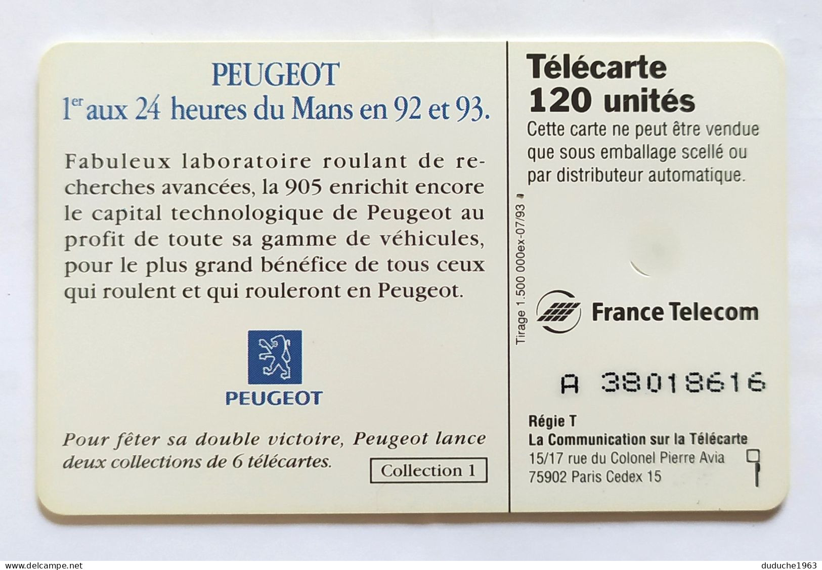 Télécarte France - Peugeot 24 Heures Du Mans - Non Classés